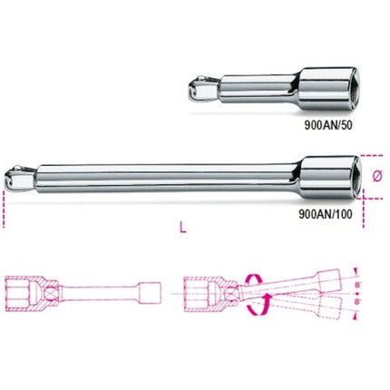 BETA   900AN PROLUNGA CON ATTACCO QUADRO MASCHIO E FEMMINA ANGOLARE 1/4"