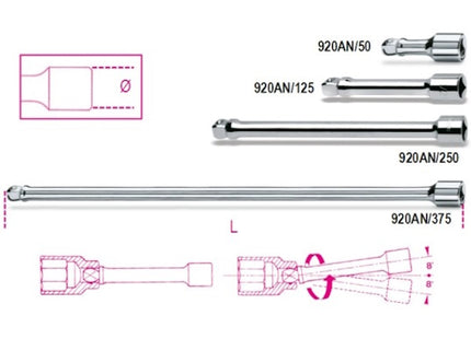 BETA   920AN PROLUNGA CON ATTACCO QUADRO MASCHIO E FEMMINA ANGOLARE 1/2&quot;