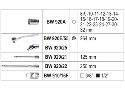 BETA BW 923E/C25 SERIE 20 CHIAVI A BUSSOLA ESAGONALI E ACCESSORI 1/2"