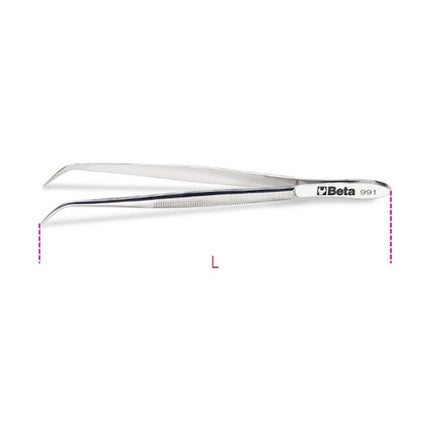 BETA   991 PINZETTA A MOLLA A PUNTE FINI CURVE ZIGRINATE INOX MM130