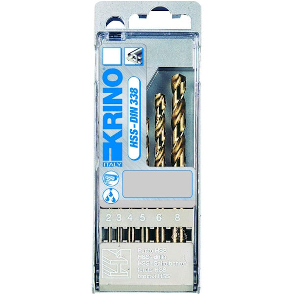 KRINO SERIE PUNTE IN HSS-CO 5% DIN 338 IN ASTUCCIO DA PZ6 D.MM 2- 8