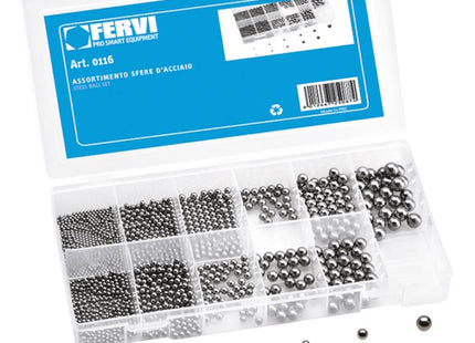 FERVI ASSORTIMENTO DI SFERE D'ACCIAIO CROMATE METRICHE TOTALE PZ450