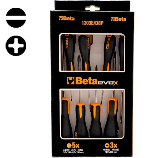 BETA  1203E/D8P SERIE DI 8 GIRAVITI A TAGLIO E A CROCE (A2024)