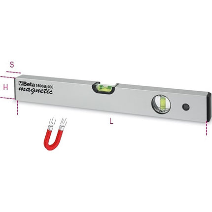 BETA  1696B LIVELLA IN ALLUMINIO CON BASE MAGNETICA MM400 (A2024)