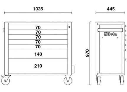 BETA RSC24AXL/7-O CASSETTIERA MOBILE CON 7 CASSETTI MOD. LUNGO ARANCIO