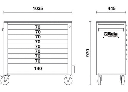 BETA BW2400SXLO9/E-XXL CASSETTIERA CON 9 CASSETTI + 716 UTENSILI ARANCIO