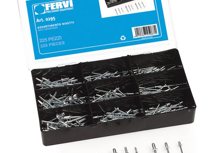 FERVI ASSORTIMENTO DI RIVETTI IN SCATOLA DA 225 PEZZI