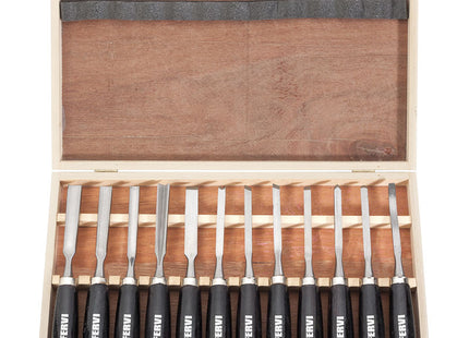 FERVI SET DI 12 SGORBIE PER INTAGLIATORE IN SCATOLA DI LEGNO