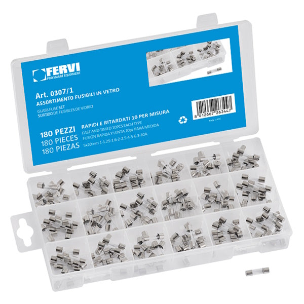 FERVI ASSORTIMENTO DI FUSIBILI IN VETRO TOTALE PZ180