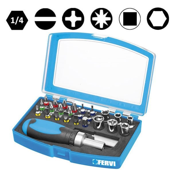 FERVI SET DI BUSSOLE CON INSERTI BITS E PORTAINSERTI DA 1/4" PZ26