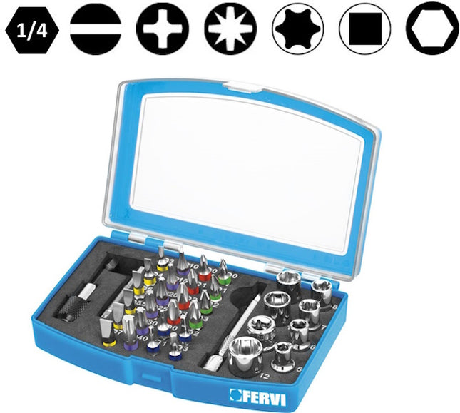 FERVI SET DI BUSSOLE CON INSERTI BITS E PORTAINSERTI DA 1/4" PZ35