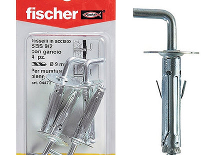 FISCHER  TASSELLI IN ACCIAIO CON GANCIO MEDIO SBS 9/ 2 K BLISTER PZ4