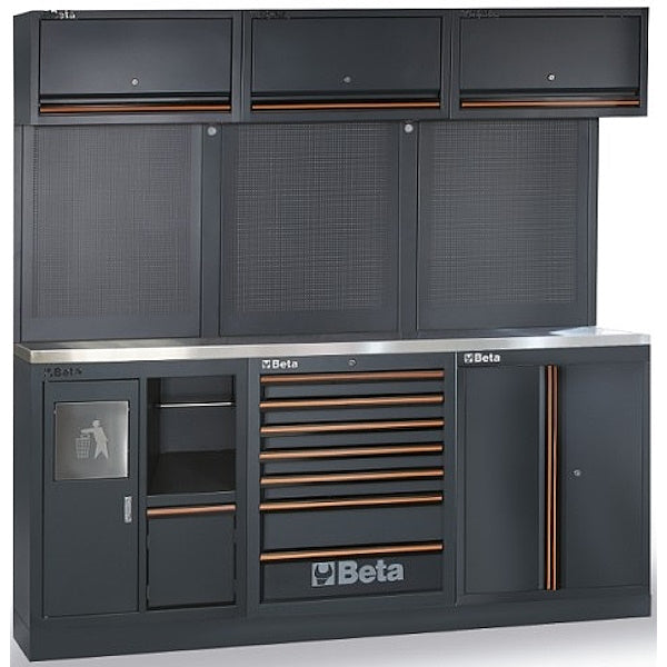 BETA C45PRO AX ARREDO PRO A-2MT 3 MODULI CON PIANO INOX E PENSILI GRIGIO