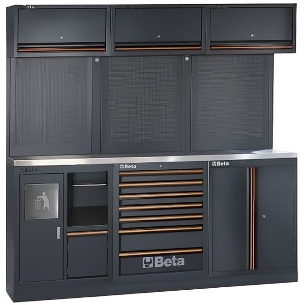 BETA C45PRO AX ARREDO PRO A-2MT 3 MODULI CON PIANO INOX E PENSILI GRIGIO