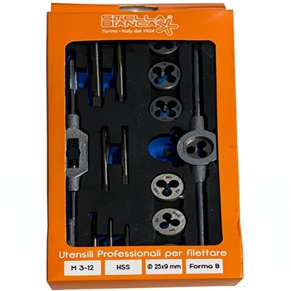STELLA BIANCA KIT MASCHI E FILIERE HSS M3-M12 + GIRAMASCHI/PORTAFILIERE