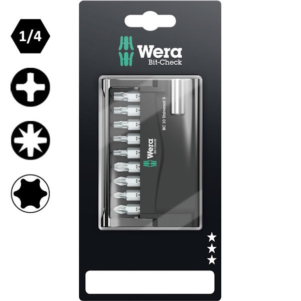 WERA SET INSERTI BIT-CHECK 10 UNIVERSAL 5 CON PORTAINSERTI