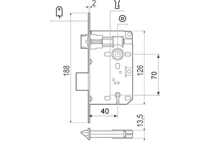 AGB SERRATURA PATENT PICCOLA DISTANZA MM8X70 BRONZATA ART.00571