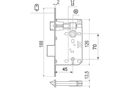 AGB SERRATURA PATENT PICCOLA DISTANZA MM8X70 BRONZATA ART.00571