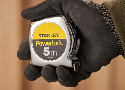 STANLEY FLESSOMETRO POWERLOCK CASSA IN ABS CROMATO MT 5 NASTRO MM19