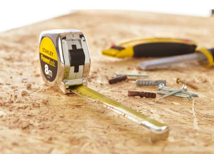 STANLEY FLESSOMETRO POWERLOCK CASSA IN ABS CROMATO MT 8 NASTRO MM25