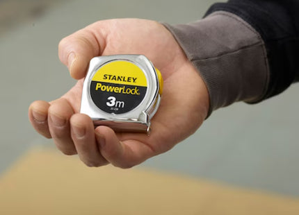 STANLEY FLESSOMETRO POWERLOCK CASSA IN ABS CROMATO MT 3 NASTRO MM12,7