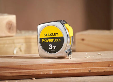 STANLEY FLESSOMETRO POWERLOCK CASSA IN ABS CROMATO MT 3 NASTRO MM12,7