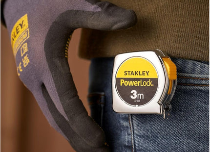 STANLEY FLESSOMETRO POWERLOCK CASSA IN ABS CROMATO MT 3 NASTRO MM12,7