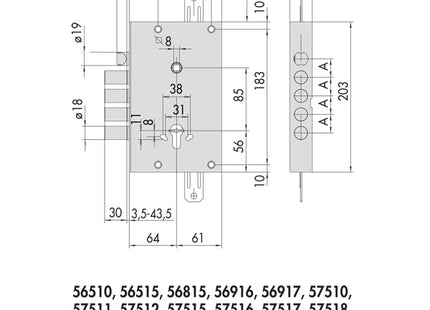 CISA SERRATURA DA APPLICARE A CILINDRO 3 CHIUSURE ENTRATA MM64 AMBIDX