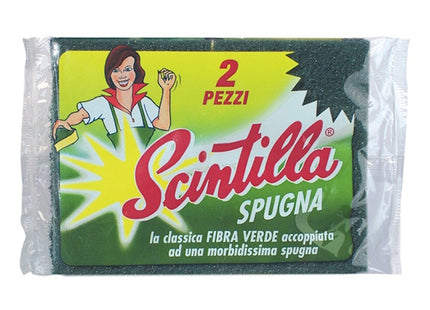 SCINTILLA SPUGNA MORBIDA UNITA CON FIBRA ABRASIVA VERDE CONF.DA PZ2