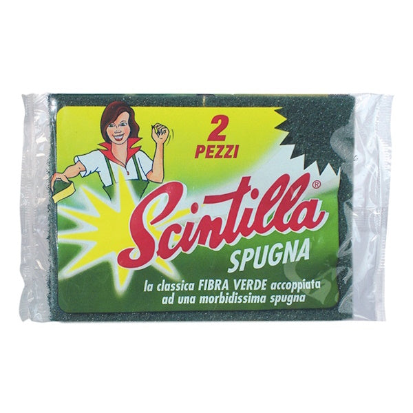 SCINTILLA SPUGNA MORBIDA UNITA CON FIBRA ABRASIVA VERDE CONF.DA PZ2