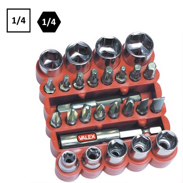 VALEX SET INSERTI E BUSSOLE DA 1/4" IN CUSTODIA DA 27 PEZZI