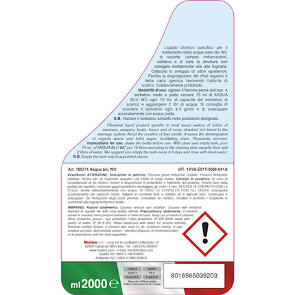 RHUTTEN AKQUA BLU WC CAMPER DISGREGANTE ANTIFERMENTATIVO FLACONE LT2
