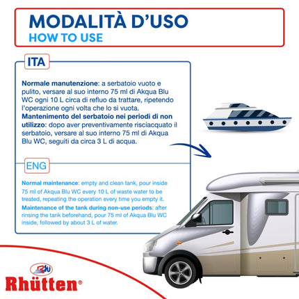 RHUTTEN AKQUA BLU WC CAMPER DISGREGANTE ANTIFERMENTATIVO FLACONE LT2