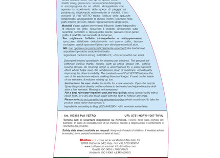 RHUTTEN PULIVETRO ANTIPIOGGIA E ANTIAPPANNANTE PER VETRI SPRAY ML750