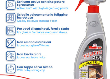 RHUTTEN FULIGGI STOP RIMUOVI FULIGGINE DA VETRI CAMINI SPRAY ML750
