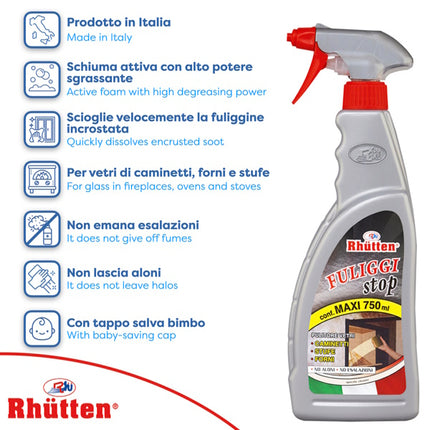 RHUTTEN FULIGGI STOP RIMUOVI FULIGGINE DA VETRI CAMINI SPRAY ML750