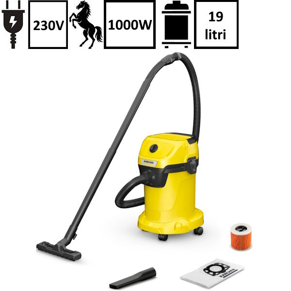 KARCHER ASPIRAPOLVERE WD 3 V - 19/4/20 BIDONE DA LT19 1000W