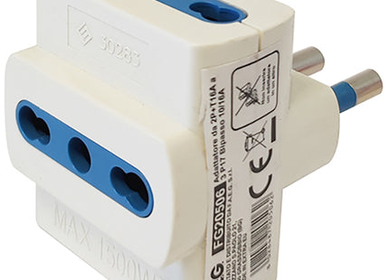 FAEG ADATTATORE TRIPLO CON SPINA 2P+T 16A 3 PRESE BIPASSO 2P+T 250V