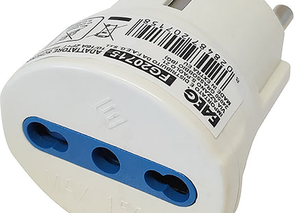 FAEG ADATTATORE CON SPINA SCHUKO 2P+T PRESA BIPASSO 2P+T 250V BIANCO