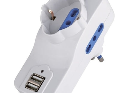 FAEG ADATTATORE SPINA 16A 3 PRESE 2 USB CON INTERRUTTORE 250V BIANCO