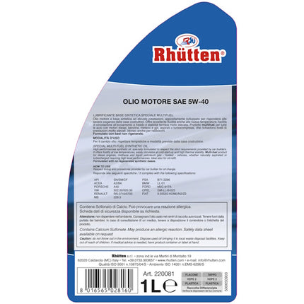 RHUTTEN OLIO MOTORE 4T  5W-40