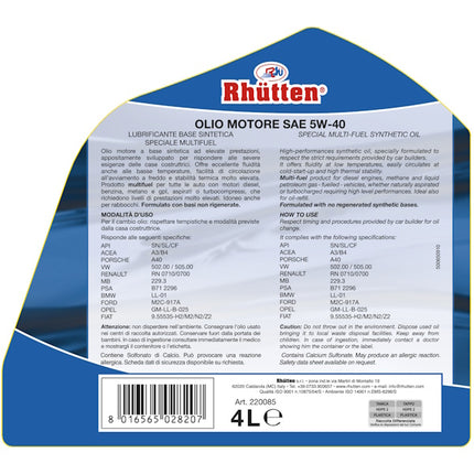 RHUTTEN OLIO MOTORE 4T  5W-40