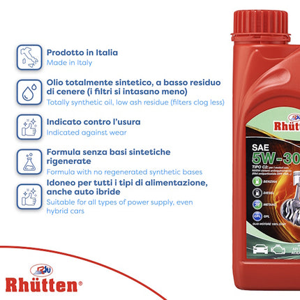 RHUTTEN OLIO MOTORE 4T  5W-30 C2 FLACONE DA LT1