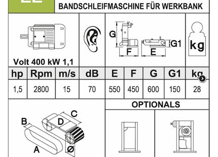 ACETI LEVIGATRICE A NASTRO ORIENTABILE DA BANCO ART.22 380V