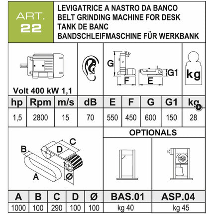 ACETI LEVIGATRICE A NASTRO ORIENTABILE DA BANCO ART.22 380V