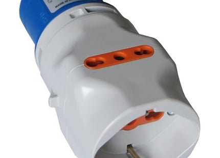FAEG ADATTATORE TRIPLO SPINA CEE 2P+T 16A PRESA SCHUKO 2 PRESE BIPASSO