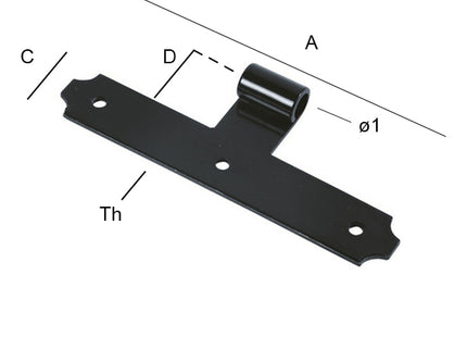 OM4 CANTONALE CENTRALE A T PERNO MM180X30X3 D.MM12 PIEGO MM28 NERO