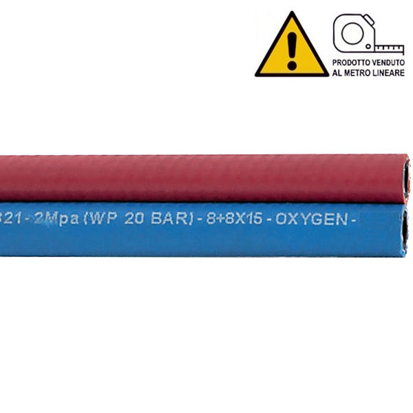 TUBO PER SALDATURA BINATO OSSIGENO/ACETILENE D.MM8X15 BLU/ROSSO AL MTL