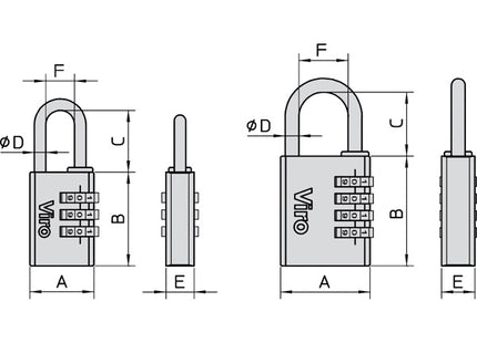 VIRO LUCCHETTO SERIE 406 CON 4 COMBINAZIONI IN OTTONE MM40