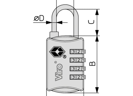 VIRO LUCCHETTO SERIE 424 TSA CON 4 COMBINAZIONI MM28